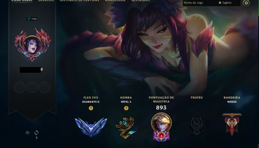 Conta Lol lvl 745 Diamante (224 skins)