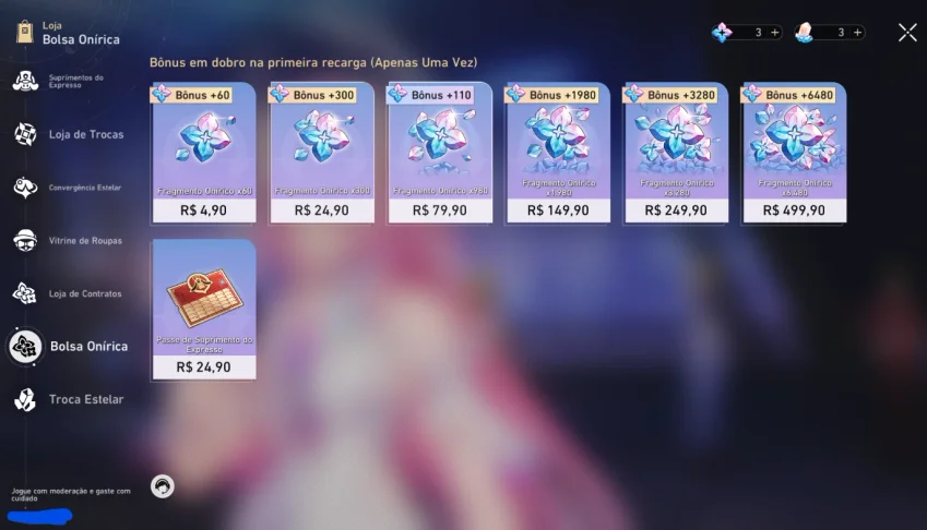 Honkai Star Rail(AR70) 25+ personagens limitados + 10 armas
