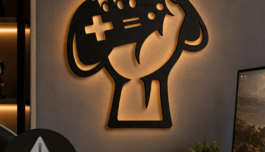 Quadro Gamer Controle em MDF Preto 45 x 40 cm