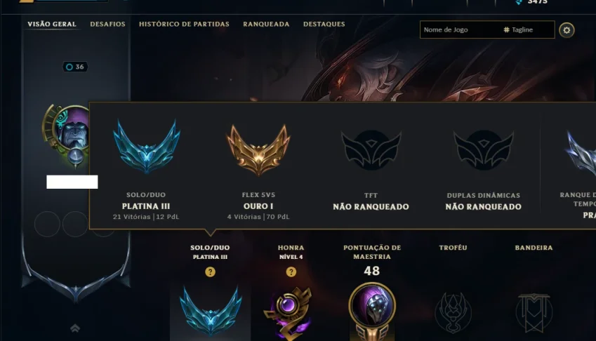 Platina 3 com 65 Champs e 4 Skins