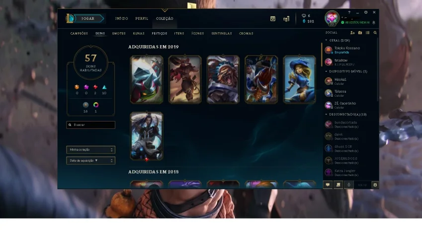 Conta Lol 57 skins prata 3 season passada