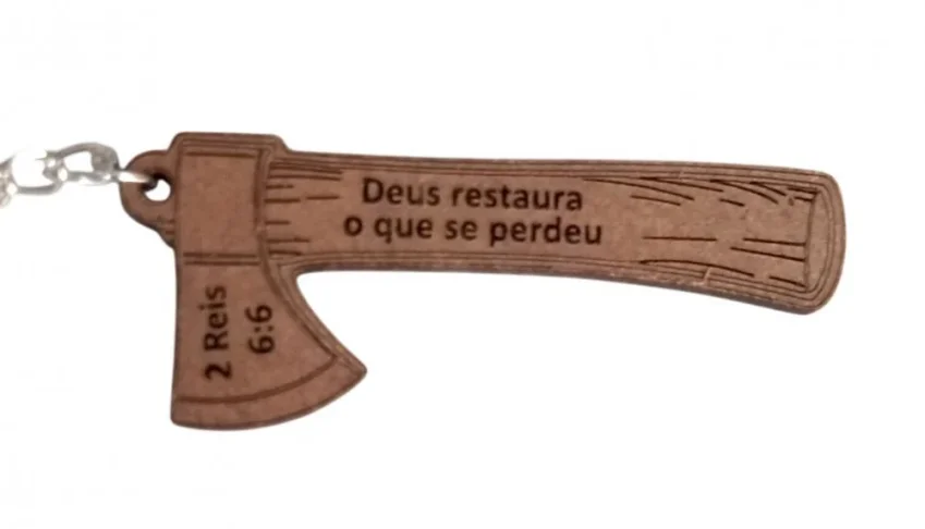 Chaveiro de MDF Eliseu e o Machado - Deus Restaura
