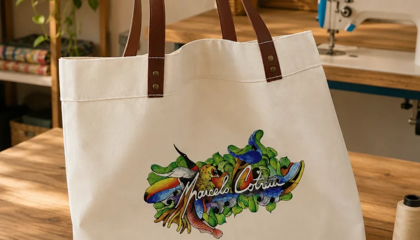 Bolsa Ecobag Tote Bag com Alça de Couro Ecológico Premium