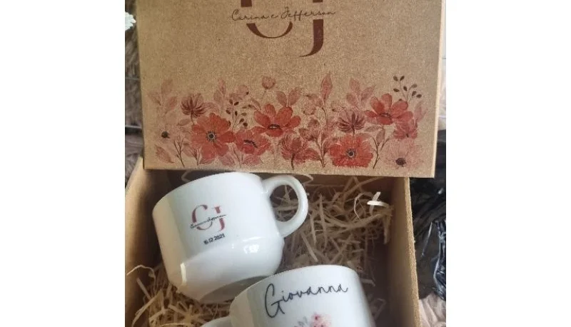 Kit 2 Xícaras e Caixa MDF Personalizadas
