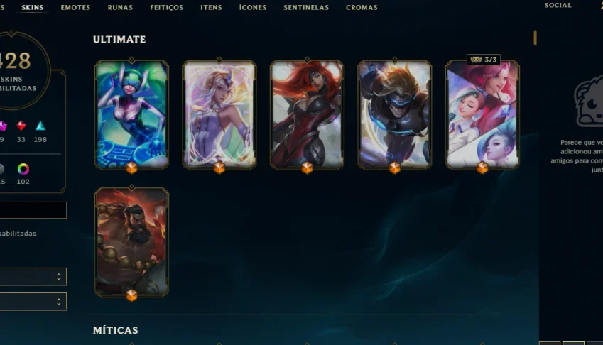Conta lol final de 2015, com 428 skins, Esmeralda I e +