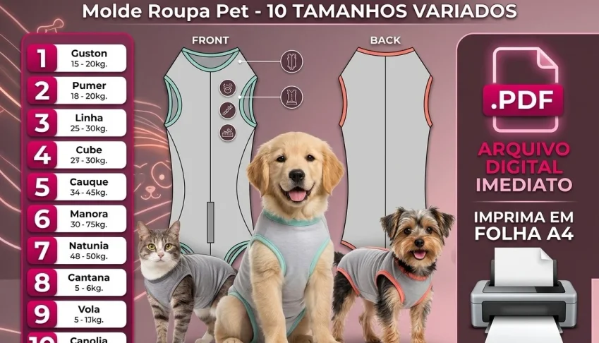 Molde Roupa Pós Cirúrgica Pet 10 Tamanhos – Cavado
