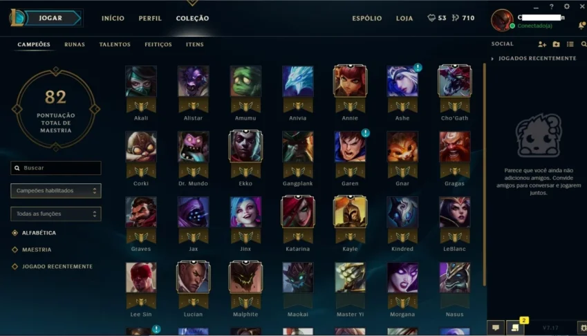 Conta de Gold 5, MMR normal, Honra 2, 54 Champs, Varias Skin