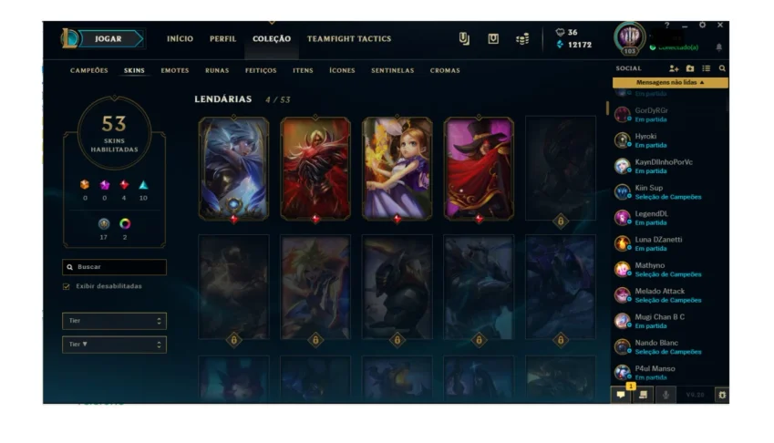 Conta Lol gold Muitas skins