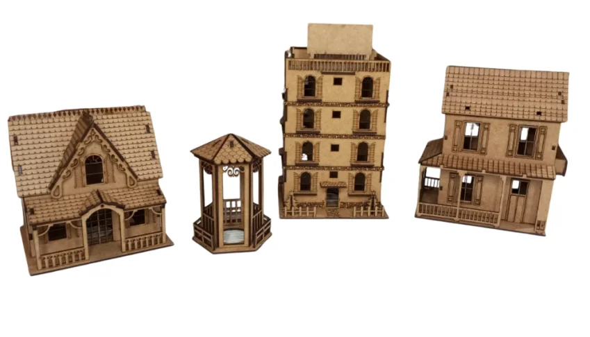 Kit 3 casinha mais 01 coreto em mdf, maquete, diorama