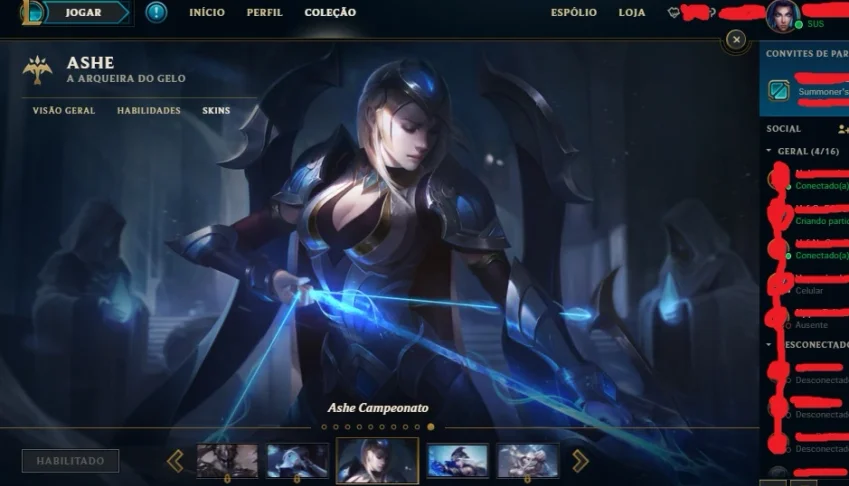 Conta LOL Borda Ouro, Quase full champ / 136 skins