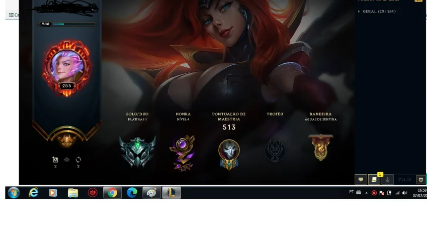 Conta LoL todos os campeões 91 skins Platina 3