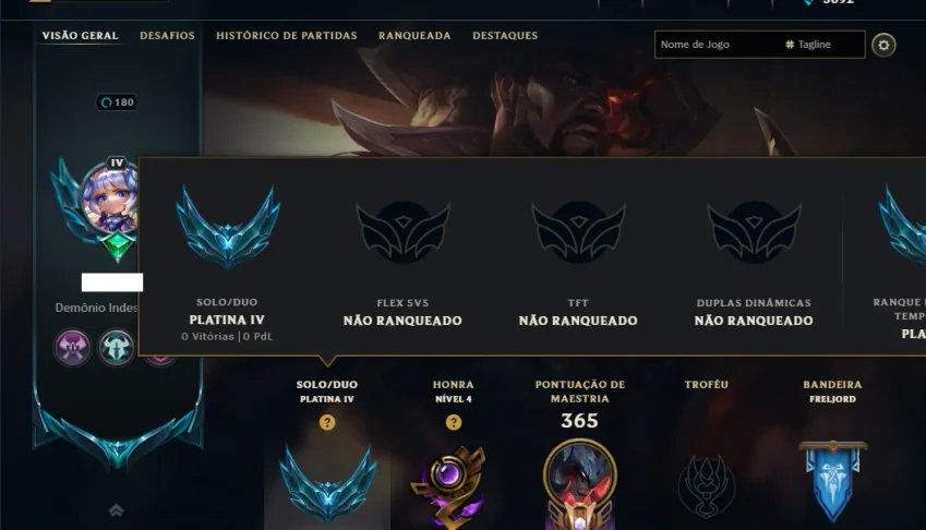 Platina 4 com 125 Champs e 58 Skins