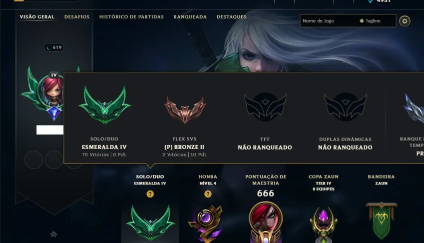 Esmeralda 4 com TODOS os Champs e 170 Skins ( Nivel 619 )