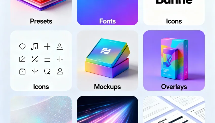 Presets, fontes, mockups e templates em um pack exclusivo
