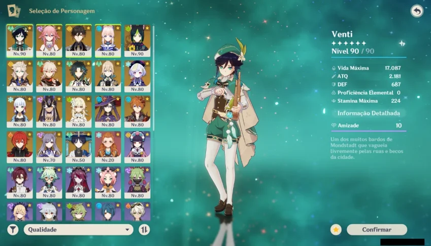 Conta Genshin - AR 57/18x5★/ 7 Armas 5★ - Main Venti C2