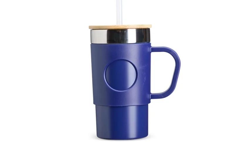 Caneca Térmica Azul 400 ml com Tampa e Canudo