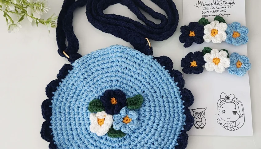 Kit Amora azul com bolsa e presilhas