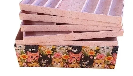 Caixa Grande para Bijuterias e Joias Estampa de Gatinhos