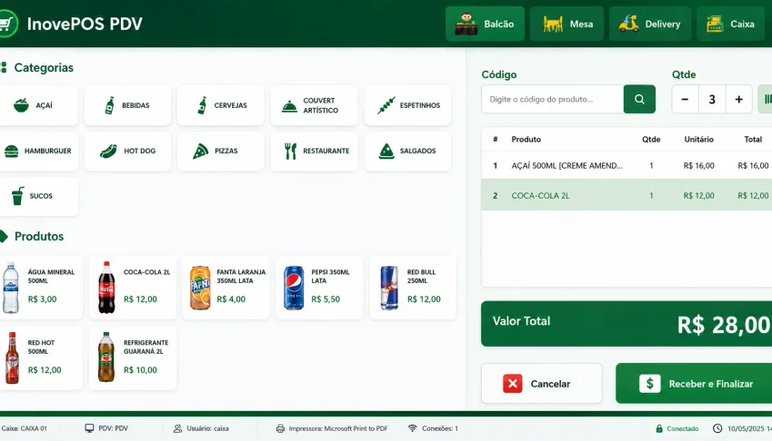 Sistema iNOVEPOS para delivery 2026