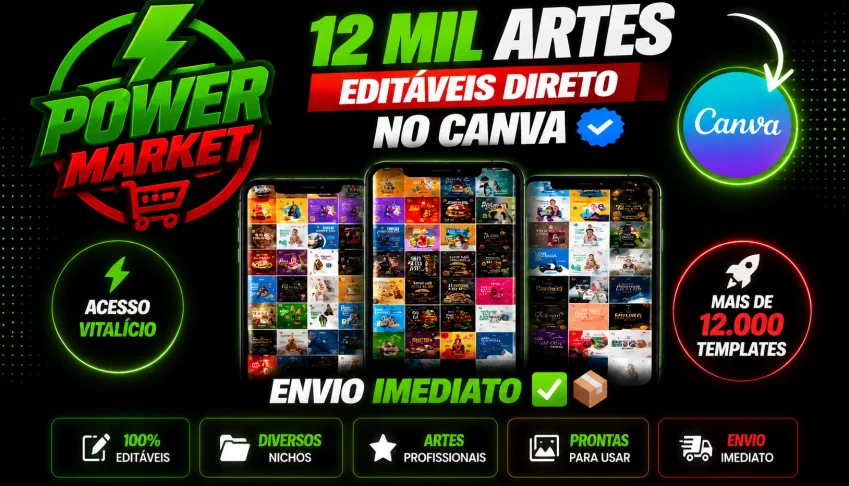Pack com +12.000 Artes Editáveis no Canva | Envio Imediato