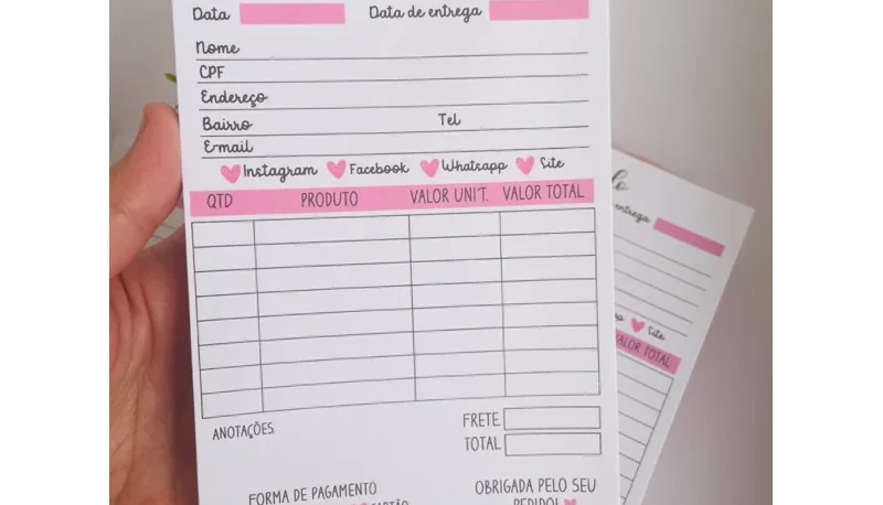 Bloco Talão de Pedido Rosa 10 x 15 cm