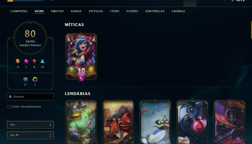 Conta League of Legends level 167 com inúmeras skins
