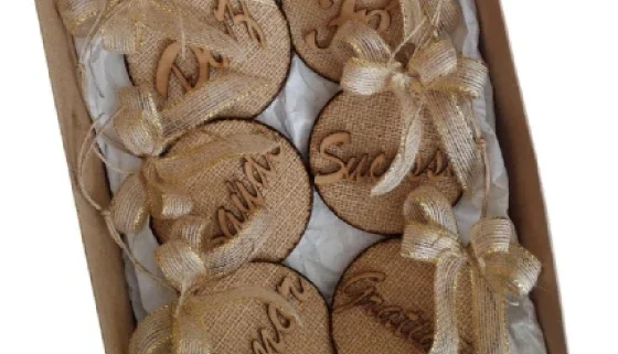 Bolas de Natal Rústica com mensagem (caixa com 6 unidades)