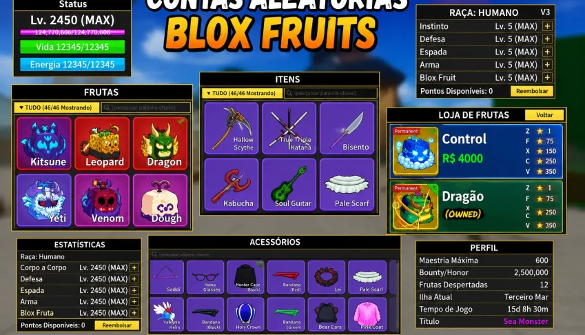 🔥 Contas Aleatórias Blox Fruits | Level 1000 Ao 2800