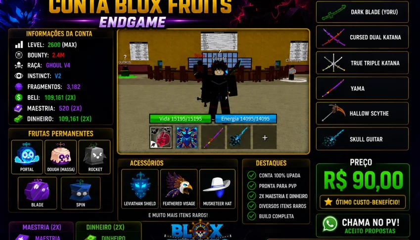 Conta Blox Fruits Completa | Dark Blade, CDK, TTK e Portal