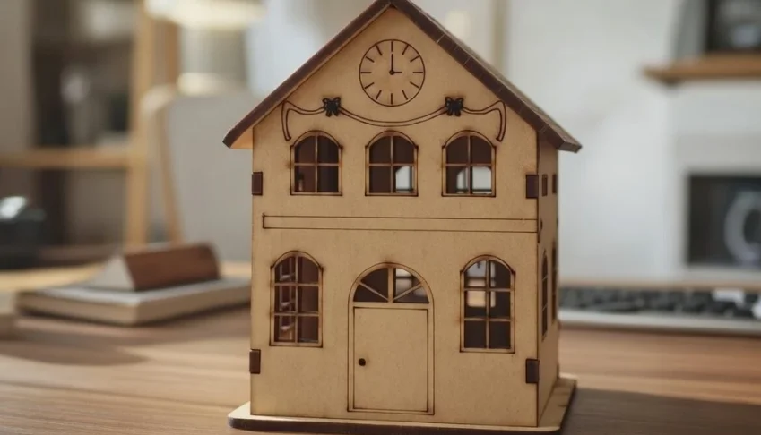 Mini Casinha MDF, sobrado com relogio 11x08 - mod 03