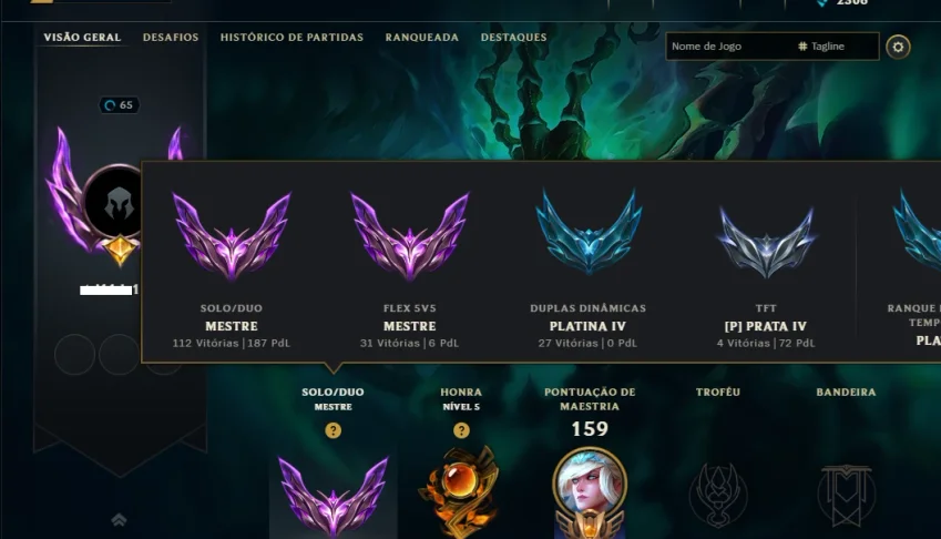 Mestre com 110 Champs e 11 Skins ( 187 PDL )
