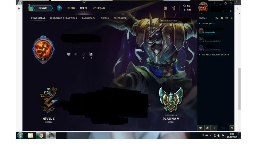 Conta lol platina 5, com 5 skins