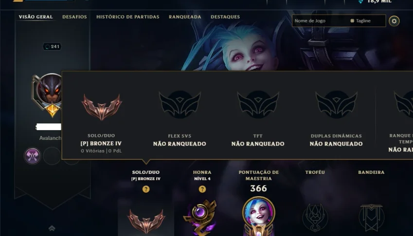 Bronze 4 com 120 Champs e 77 Skins ( ADC / SUP / MID )