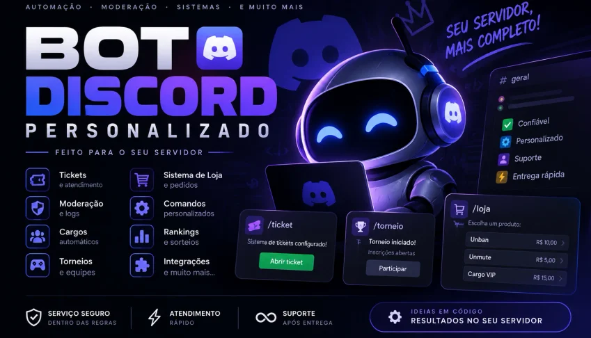 Bot para Discord Personalizado | Tickets, Moderação, Logs e