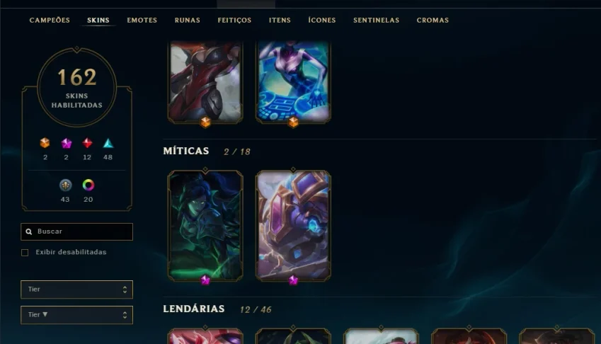 vendo conta lol com 2 skins MITICAS, 162 totais, Diamante 5