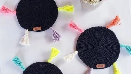 Kit Porta Copos em Crochê Boho Preto (03 Peças)