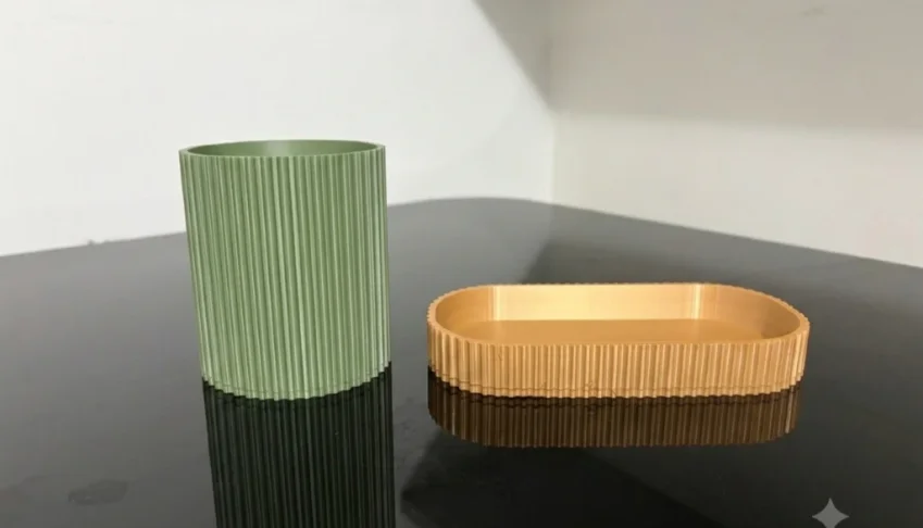 Kit Bandeja Mostarda e Porta-escovas Verde 3D
