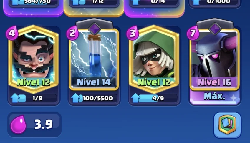 conta clash royale com deck bridge spam 9k+, torre 14