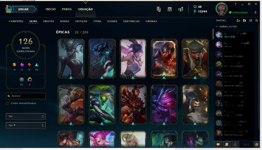 Conta League of Legends Platina 3  tds came 126skins