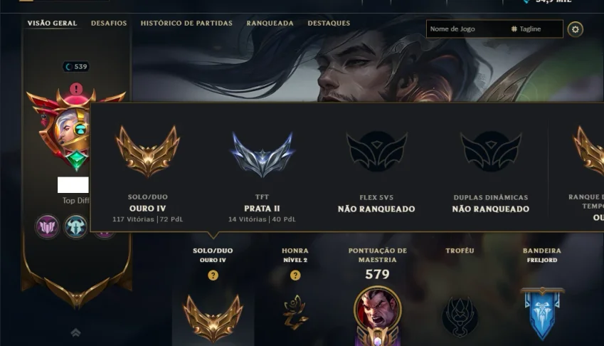 Ouro 4 com TODOS os Champs e 212 Skins ( TOP / MID / ADC )