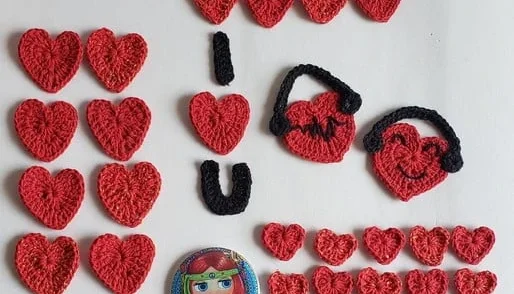 Kit do Amor Aplique Corações em Crochê
