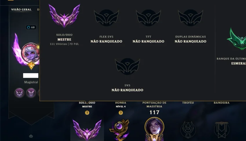 Mestre com 75 Champs e 10 Skins ( 70 PDL )