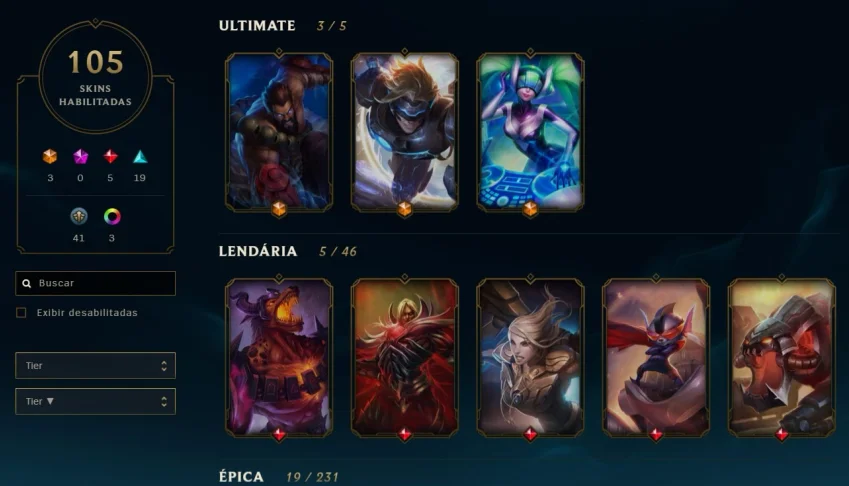 Conta League of Legends 111 Campeões, 105 Skins