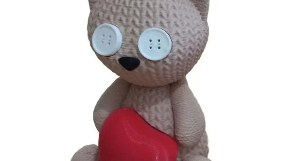 Gatinho Decorativo 3D com Coração e Textura de Crochê