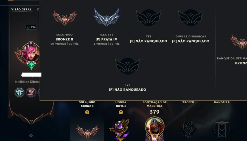 Bronze 2 com 135 Champs e 102 Skins ( Mais de 100 Jogos )