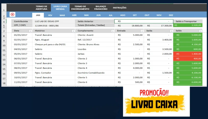 Planilha Livro Caixa Modelo Editável