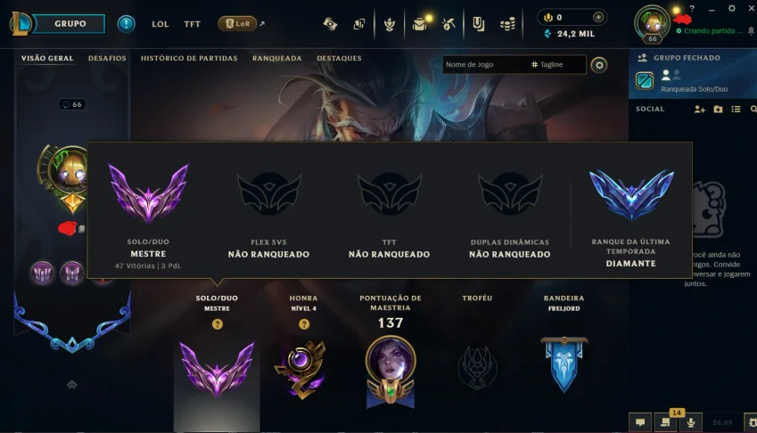 Conta mestre 55% de wr handlevel com troca de e-mail