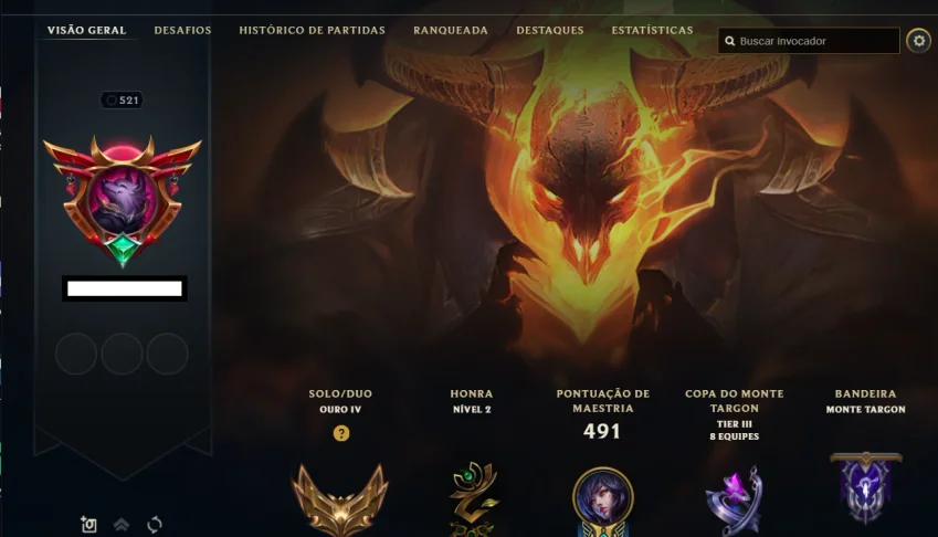 Conta Lol Gold + 177 Skins + Todos Campeões + Nivel 521