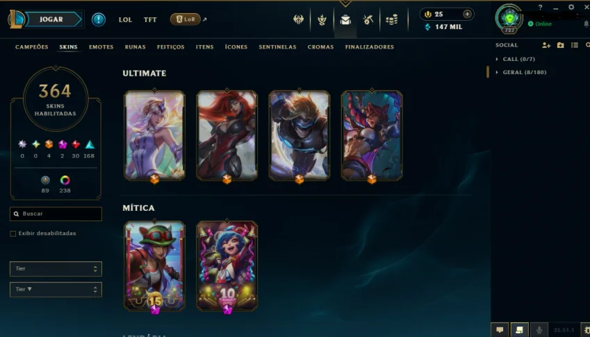 Conta lol LV 735 364 skin Platina