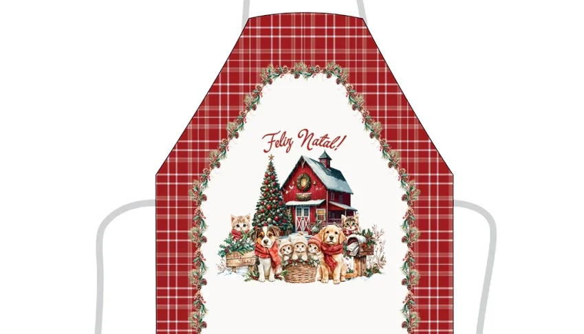 Avental de Cozinha 80x60cm - Animais e Enfeites de Natal